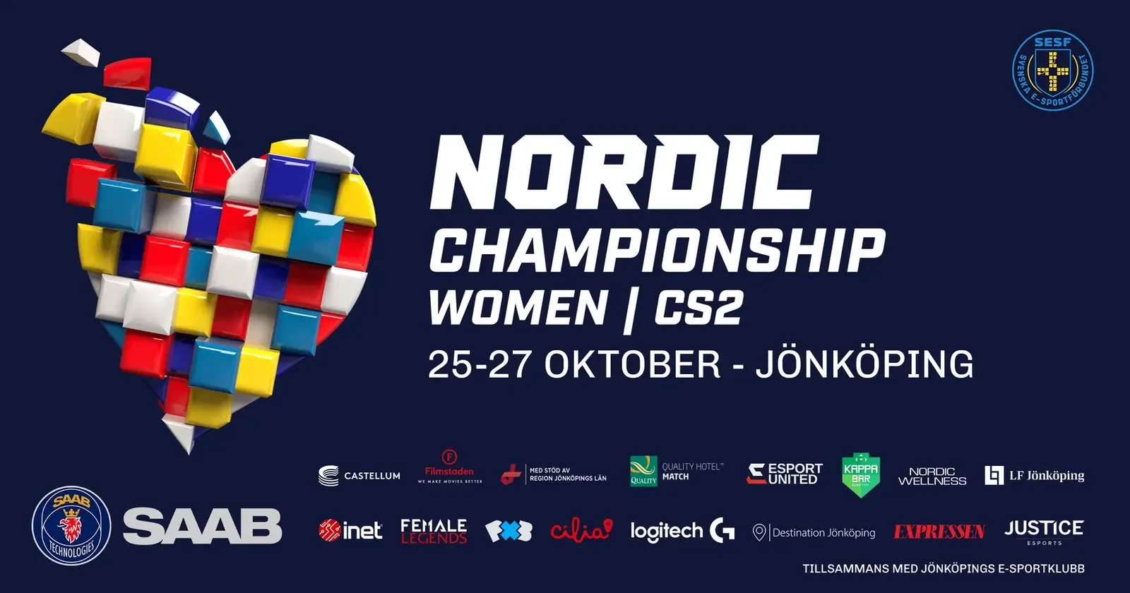 Nordic Championship Women CS2 -turnauksen juliste: 25.–27. lokakuuta, Jönköping.
